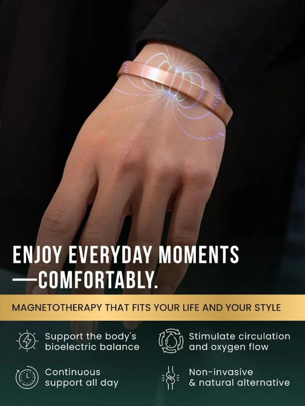 Magnetic Copper Bracelet for Men & Women - Adjustable Cuff Bangle, Medium Size
